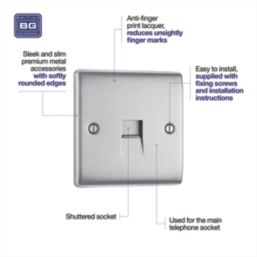 British General Nexus Metal 1-Gang Master Telephone Socket Brushed Steel