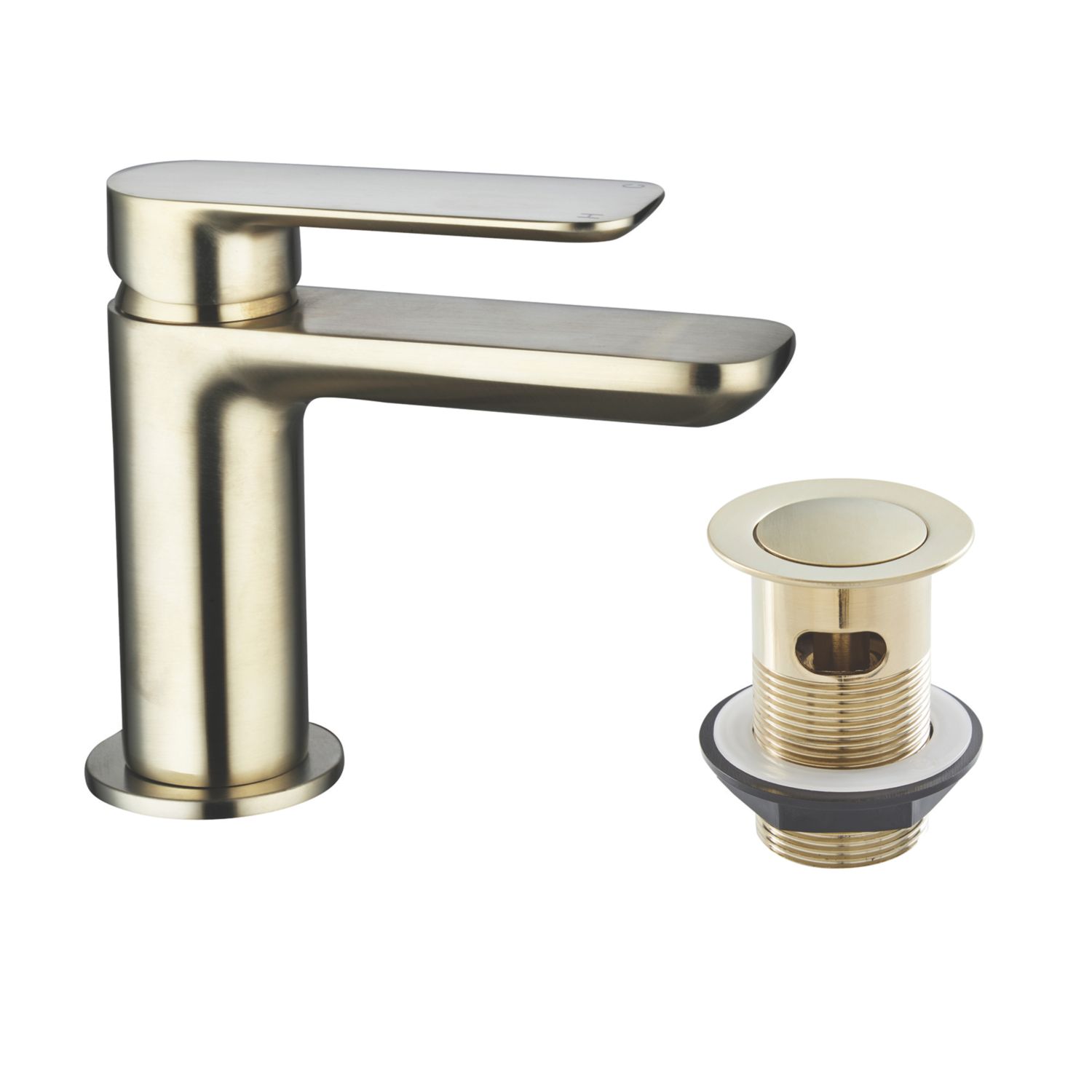 Highlife Bathrooms Rona Brushed Brass 118mm Cloakroom Lever Mono Basin Mixer Tap With Clicker Waste (472HL)