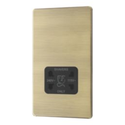 LAP  2-Gang Dual Voltage Shaver Socket 115/240V Antique Brass with Black Inserts