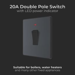 British General Evolve 20A 1-Gang DP Control Switch Grey with LED with Black Inserts