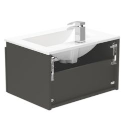 Newland  Single Drawer Wall-Mounted Vanity Unit with Basin Matt Midnight Mist 600mm x 450mm x 370mm