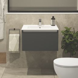 Newland  Single Drawer Wall-Mounted Vanity Unit with Basin Matt Midnight Mist 600mm x 450mm x 370mm