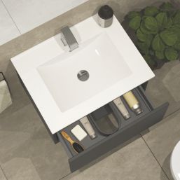 Newland  Single Drawer Wall-Mounted Vanity Unit with Basin Matt Midnight Mist 600mm x 450mm x 370mm