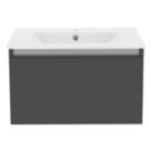 Newland  Single Drawer Wall-Mounted Vanity Unit with Basin Matt Midnight Mist 600mm x 450mm x 370mm