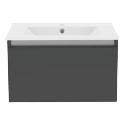 Newland  Single Drawer Wall-Mounted Vanity Unit with Basin Matt Midnight Mist 600mm x 450mm x 370mm