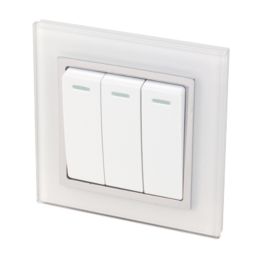 Retrotouch Crystal 10A 3-Gang 2-Way Light Switch  White Glass