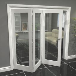 Green & Taylor  3-Door 1-Clear Light Primed White Wooden Shaker Internal Bi-Fold Door 2060mm x 2133mm