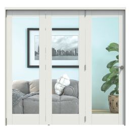Green & Taylor  3-Door 1-Clear Light Primed White Wooden Shaker Internal Bi-Fold Door 2060mm x 2133mm