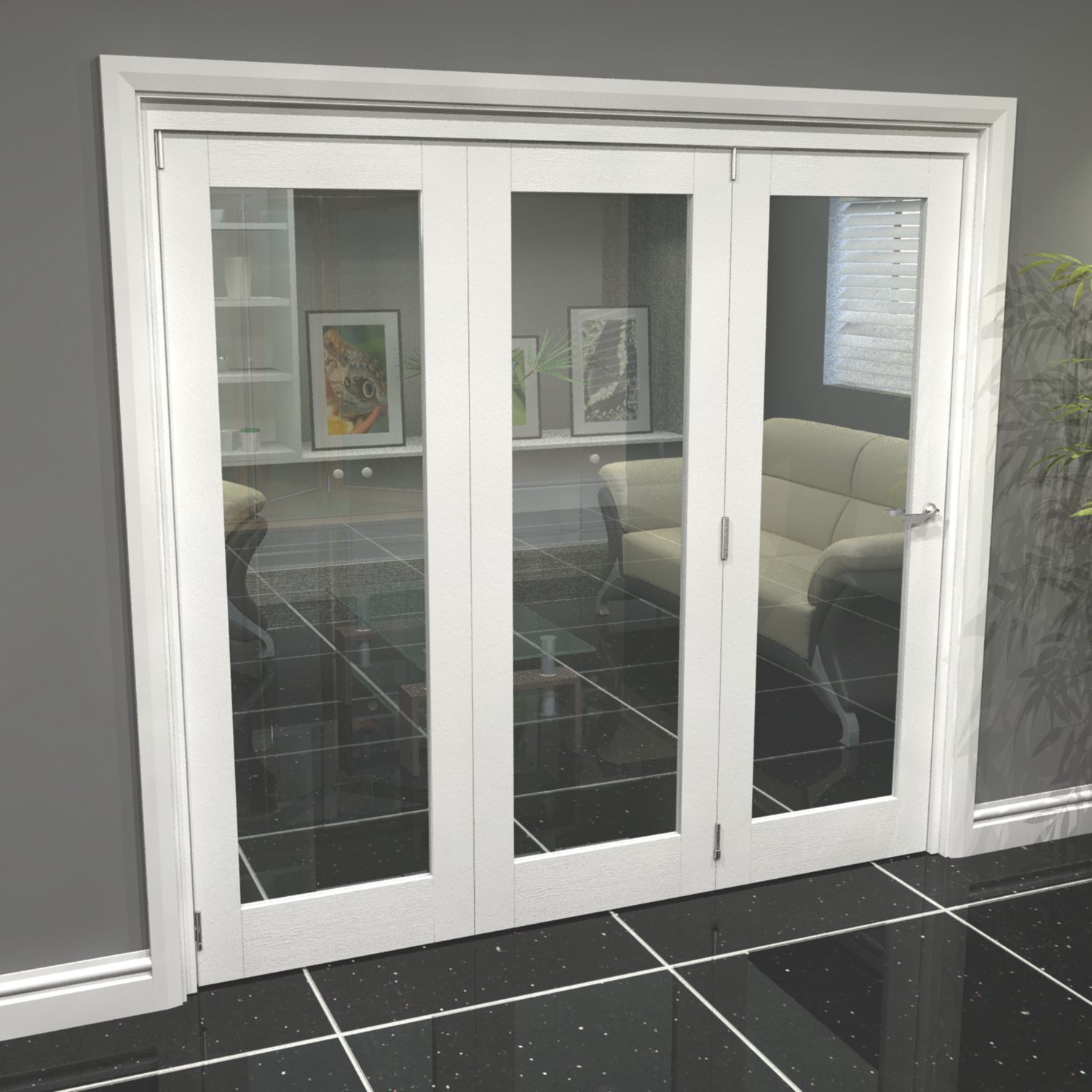 Green & Taylor 3-Door 1-Clear Light Primed White Wooden Shaker Internal Bi-Fold Door 2060mm x 2133mm (473CT)