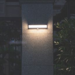 Lutec Doblo Outdoor LED Solar Wall Light With PIR Sensor Dark Grey 1800lm