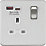 Knightsbridge  13A 1-Gang SP Switched Socket + 4.0A 20W 2-Outlet Type A & C USB Charger Brushed Chrome with White Inserts