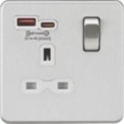 Knightsbridge  13A 1-Gang SP Switched Socket + 4.0A 20W 2-Outlet Type A & C USB Charger Brushed Chrome with White Inserts