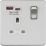 Knightsbridge  13A 1-Gang SP Switched Socket + 4.0A 20W 2-Outlet Type A & C USB Charger Brushed Chrome with White Inserts