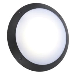 Saxby Seran Outdoor Round LED Bulkhead With Microwave Sensor Matt Black 12W 1000lm