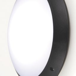 Saxby Seran Outdoor Round LED Bulkhead With Microwave Sensor Matt Black 12W 1000lm