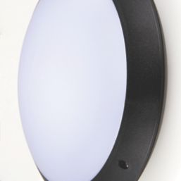 Saxby Seran Outdoor Round LED Bulkhead With Microwave Sensor Matt Black 12W 1000lm