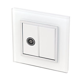 Retrotouch Crystal 1-Gang Coaxial TV Socket White Glass with White Inserts