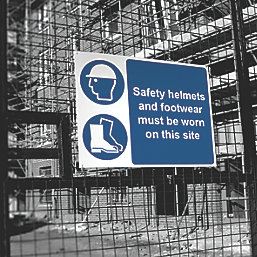 "Safety Helmets And Footwear Must Be Worn" Sign 450mm x 600mm