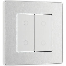 British General Evolve 2-Gang 2-Way LED Double Secondary Touch Trailing Edge Dimmer Switch  Brushed Steel with White Inserts