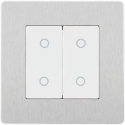 British General Evolve 2-Gang 2-Way LED Double Secondary Touch Trailing Edge Dimmer Switch  Brushed Steel with White Inserts