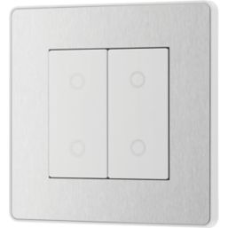 British General Evolve 2-Gang 2-Way LED Double Secondary Touch Trailing Edge Dimmer Switch  Brushed Steel with White Inserts
