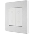 British General Evolve 2-Gang 2-Way LED Double Secondary Touch Trailing Edge Dimmer Switch  Brushed Steel with White Inserts