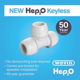 Hep2O  Plastic Push-Fit Equal Keyless Tee 22mm 10 Pack