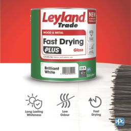Leyland Trade 2.5Ltr Brilliant White Gloss Water-Based Trim Paint
