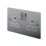 LAP  13A 2-Gang DP Switched Plug Socket Brushed Stainless Steel  with White Inserts