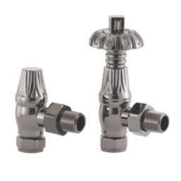 Arroll UK-18 15mm x 1/2" Black Nickel Angled Traditional Thermostatic Radiator Valve & Lockshield