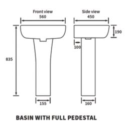 Full Pedestal Basin 1 Tap Hole 560mm