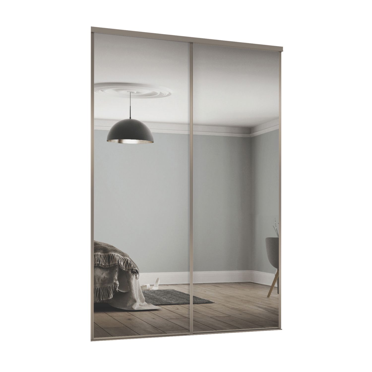 Spacepro Classic 2-Door Sliding Wardrobe Door Kit Nickel Frame Mirror Panel 1489mm x 2260mm (475KJ)