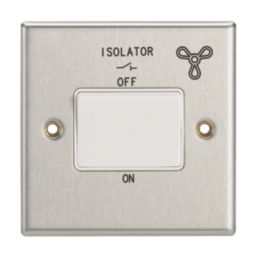 Contactum iConic 10AX 1-Gang 3-Pole Fan Isolator Switch Brushed Steel  with White Inserts