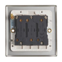 Contactum iConic 10AX 1-Gang 3-Pole Fan Isolator Switch Brushed Steel  with White Inserts