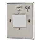 Contactum iConic 10AX 1-Gang 3-Pole Fan Isolator Switch Brushed Steel  with White Inserts