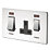 Crabtree Platinum 45 A & 13A 2-Gang DP Cooker Switch & 13A DP Switched Socket Polished Chrome with Neon with Black Inserts