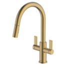Clearwater Kira KIR30BB Double Lever Tap with Twin Spray Pull-Out  Brushed Brass PVD