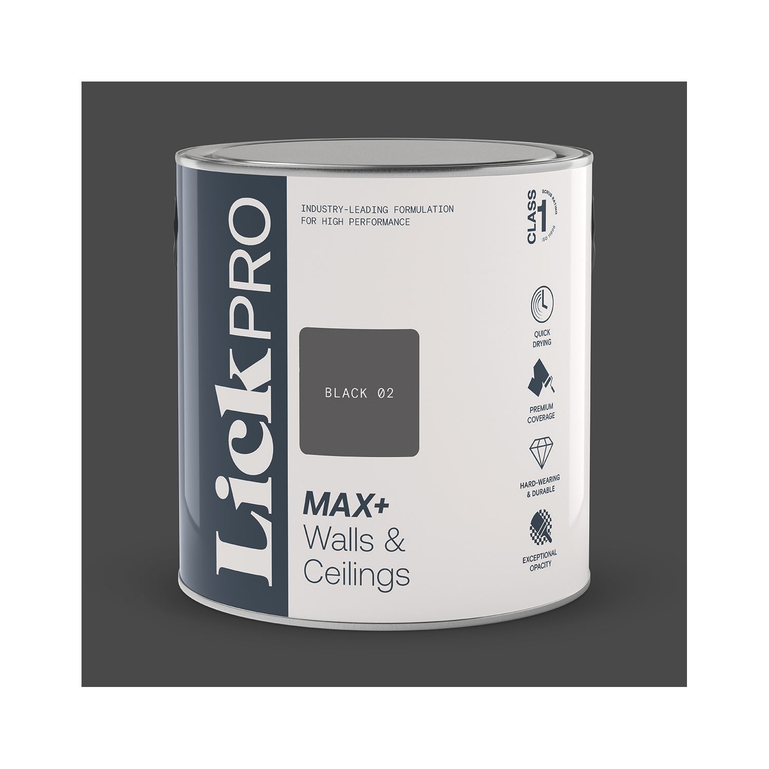 LickPro Max+ 2.5Ltr Black 02 Matt Emulsion Paint (476JY)