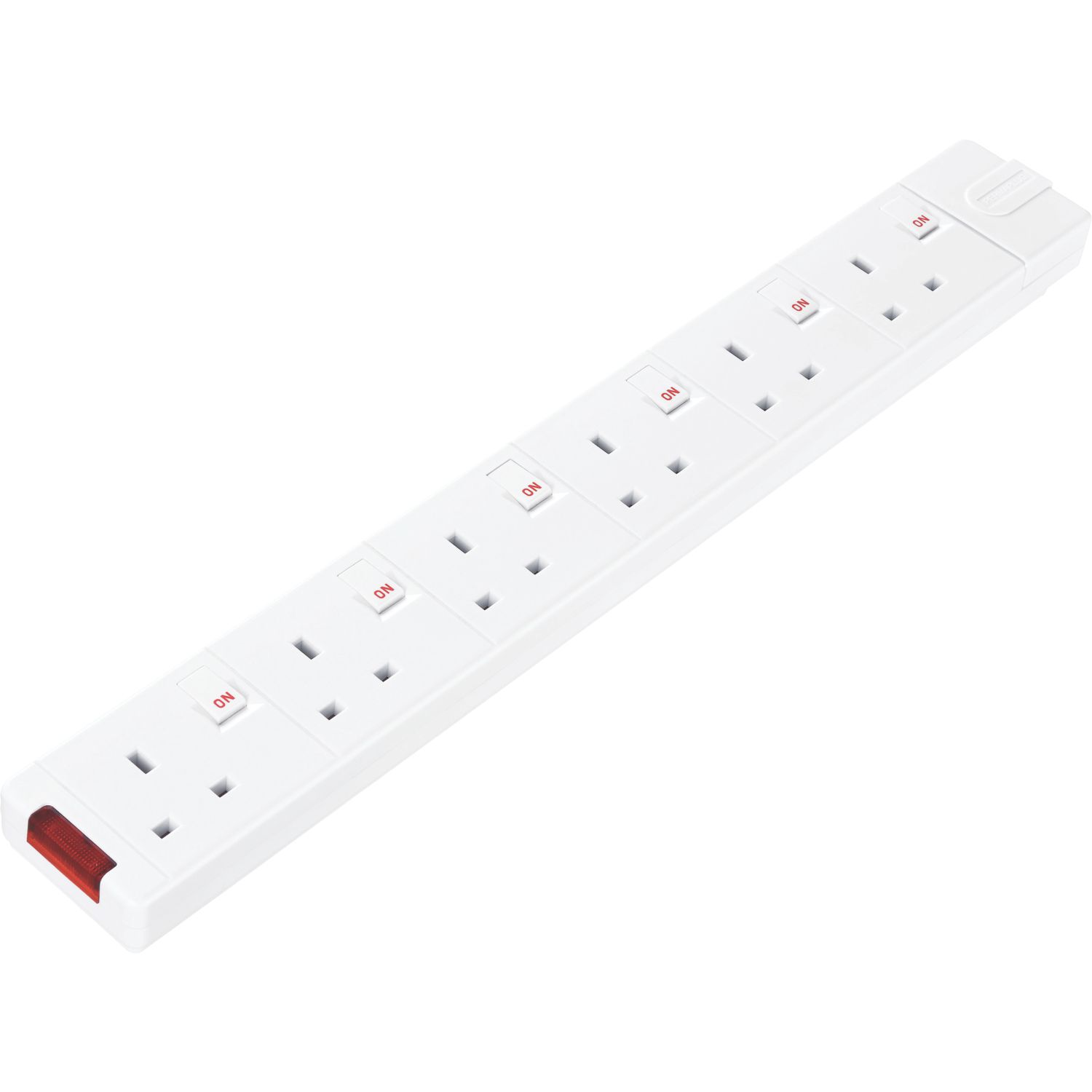 Masterplug 13A 6-Gang Unfused Rewireable Trailing Socket with LED White (476XF)