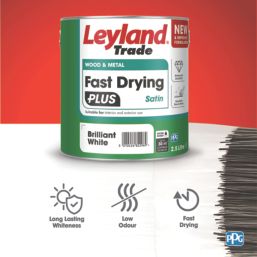 Leyland Trade 2.5Ltr Brilliant White Satin Water-Based Trim Paint