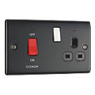 British General Nexus Metal 45A 2-Gang DP Cooker Switch & 13A DP Switched Socket Matt Black with LED with Black Inserts