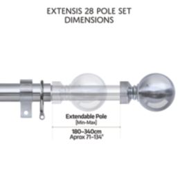 Renaissance Polished Chrome Curtain Pole 28/25mm x 180-340cm