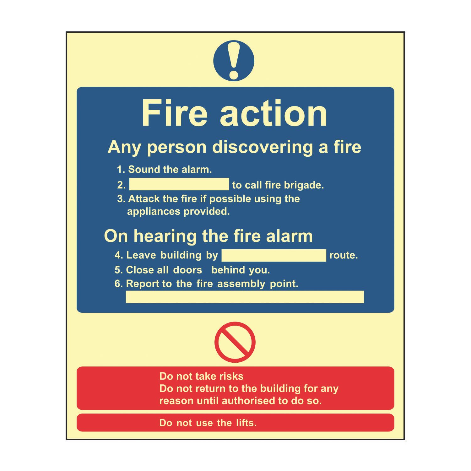 Essentials Photoluminescent "Fire Action Procedure" Sign 250mm x 300mm (477FG)