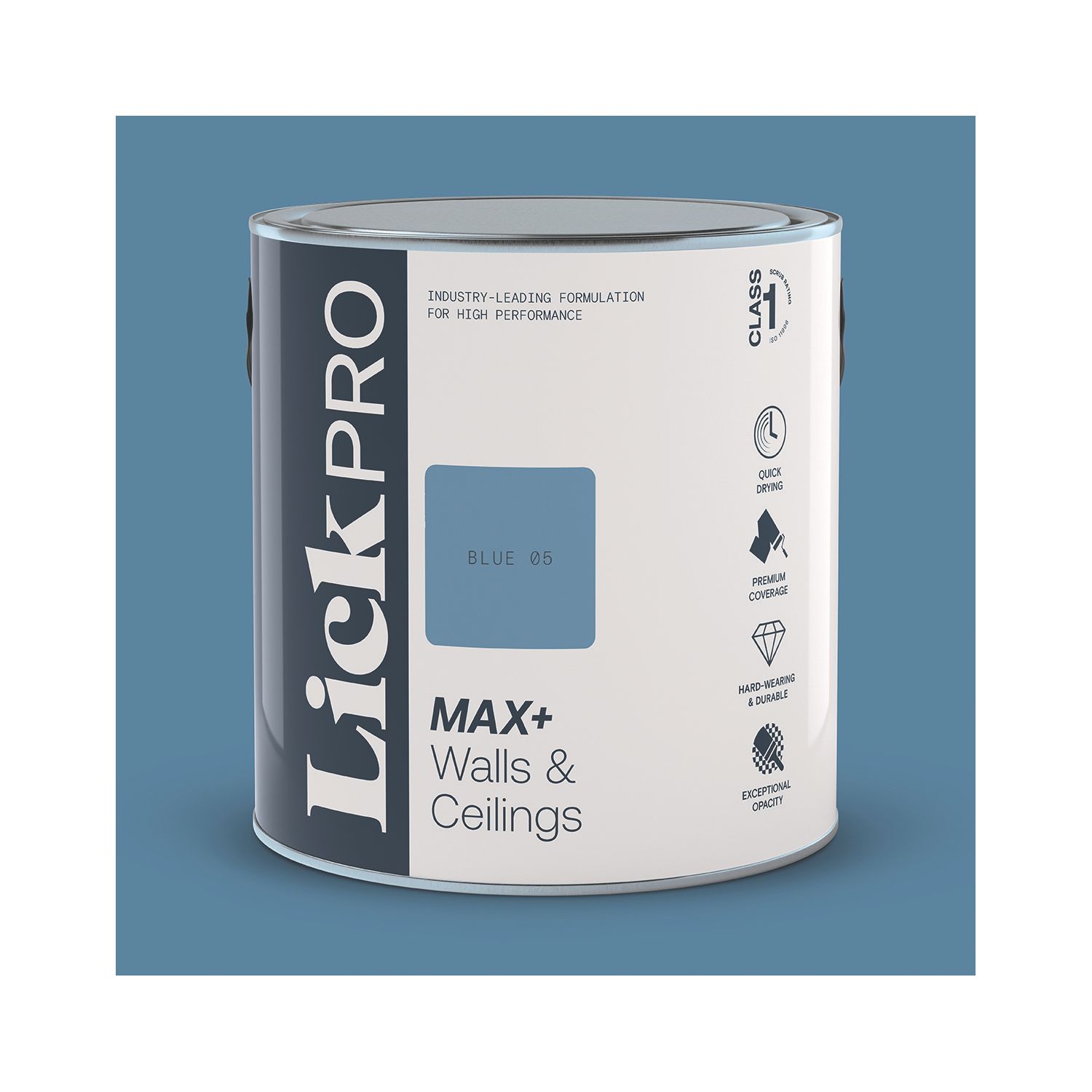 LickPro Max+ 2.5Ltr Blue 05 Matt Emulsion Paint (477JY)