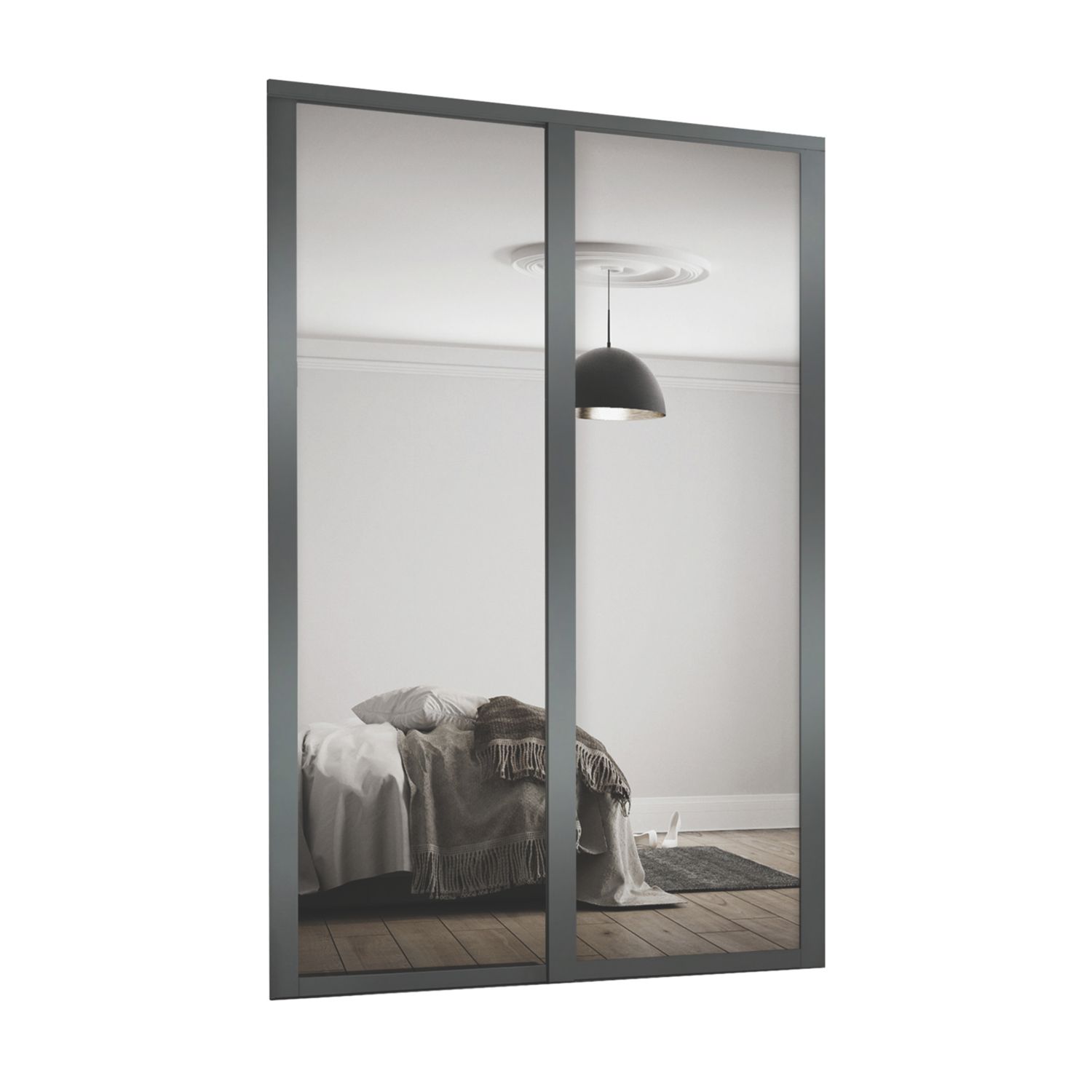 Spacepro Shaker 2-Door Sliding Wardrobe Door Kit Graphite Frame Mirror Panel 1489mm x 2260mm (477KJ)