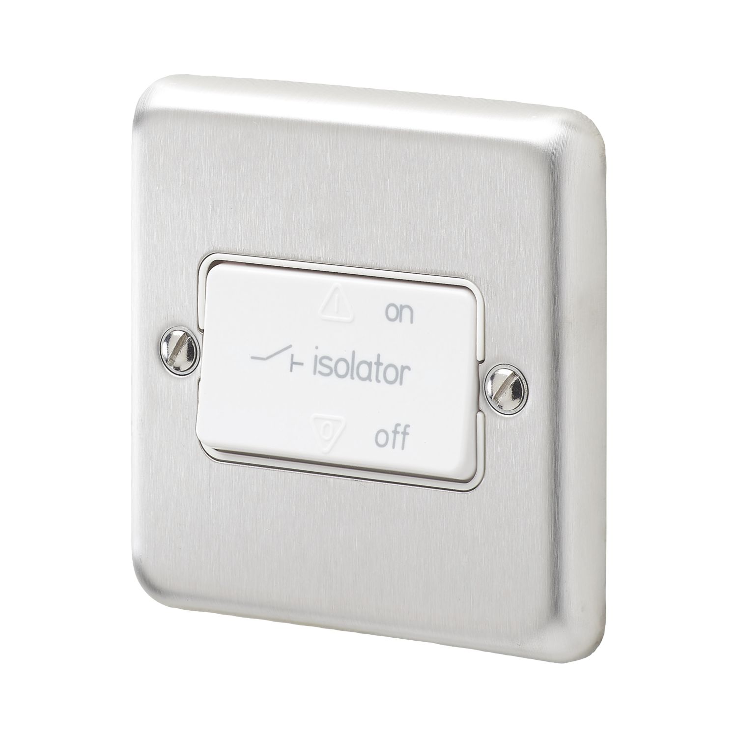 MK Contoura 10A 1-Gang 3-Pole Fan Isolator Switch Brushed Stainless Steel with White Inserts (477RG)
