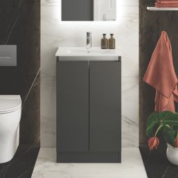 Newland  Double Door Floor Standing Vanity Unit with Basin Matt Midnight Mist 500mm x 370mm x 840mm