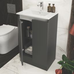 Newland  Double Door Floor Standing Vanity Unit with Basin Matt Midnight Mist 500mm x 370mm x 840mm