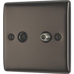 British General Nexus Metal 1-Gang Duplex TV Socket Black Nickel