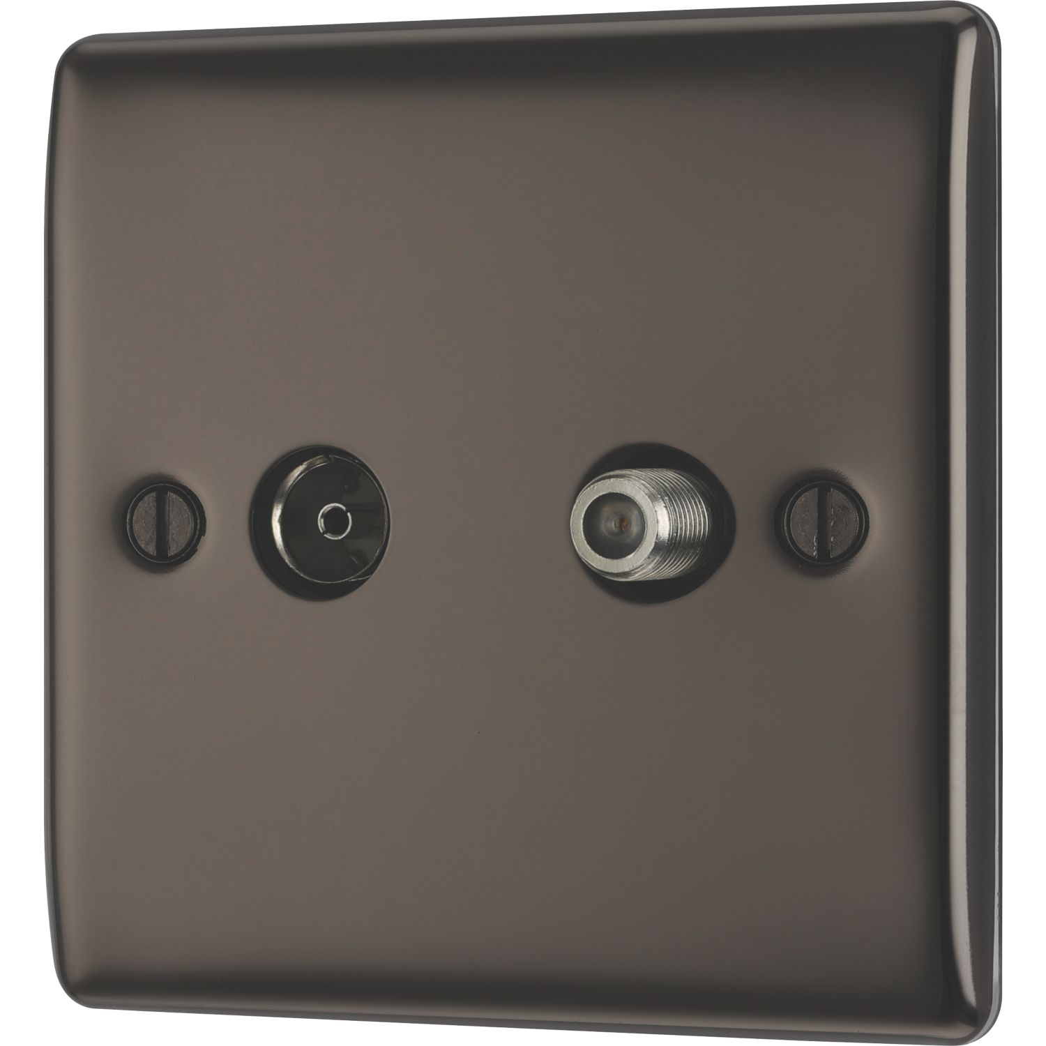British General Nexus Metal 1-Gang Duplex TV Socket Black Nickel (477XG)